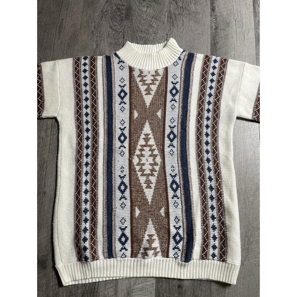 Vintage 80's Clifton Place Sweater Size XL White Bohemian Aztec Made in USA - Picture 2 of 9